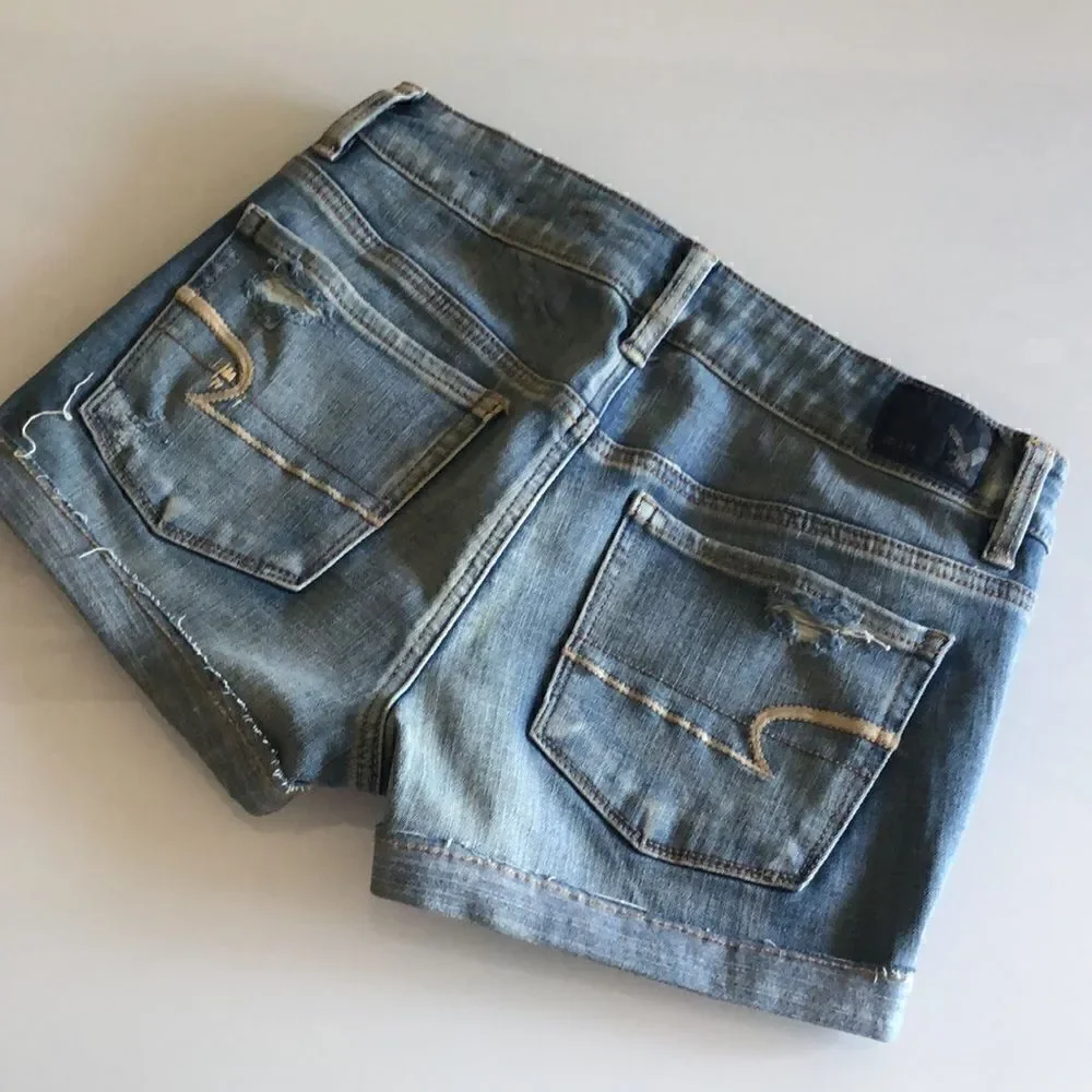 High-Waisted Denim Shortie Shorts - Picture 1 of 8